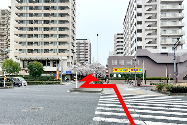 大きな車通りを渡る